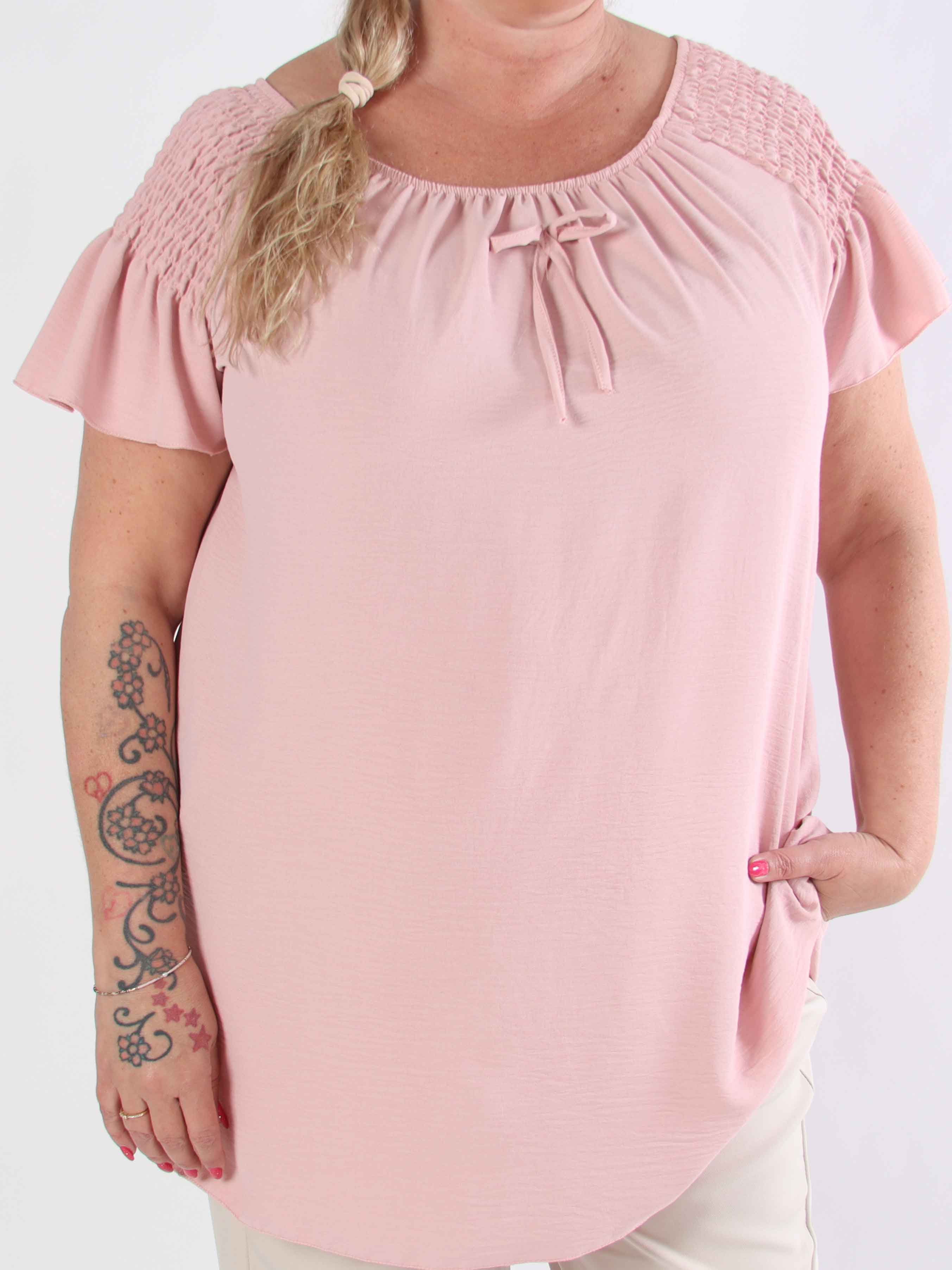 Esther - Plus size tunika med flæseærmer og elastik i udskæringen